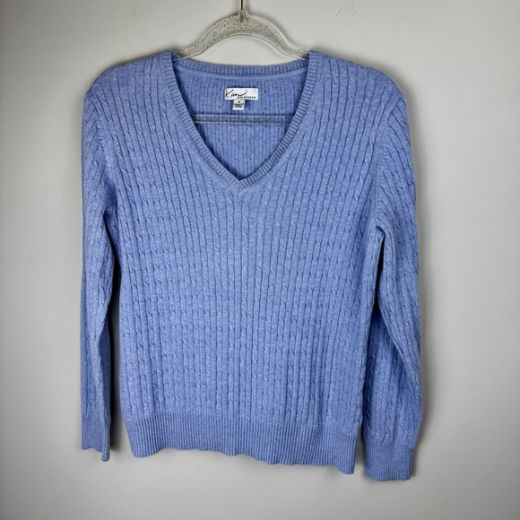 KIM ROGERS Sz M  Blue‎ 100% Cotton Pullover V-Neck Sweater Top Cable-Knit - Picture 8 of 16